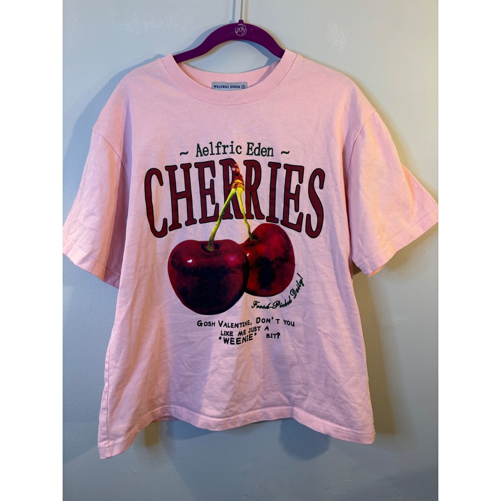 AELFRIC EDEN Cherries Pink Cotton Tee Shirt Valentine Size M